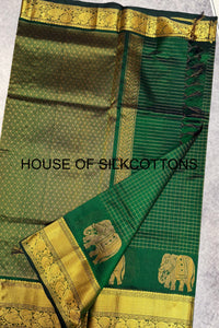 Elephant Border Zari Checks Silkcotton