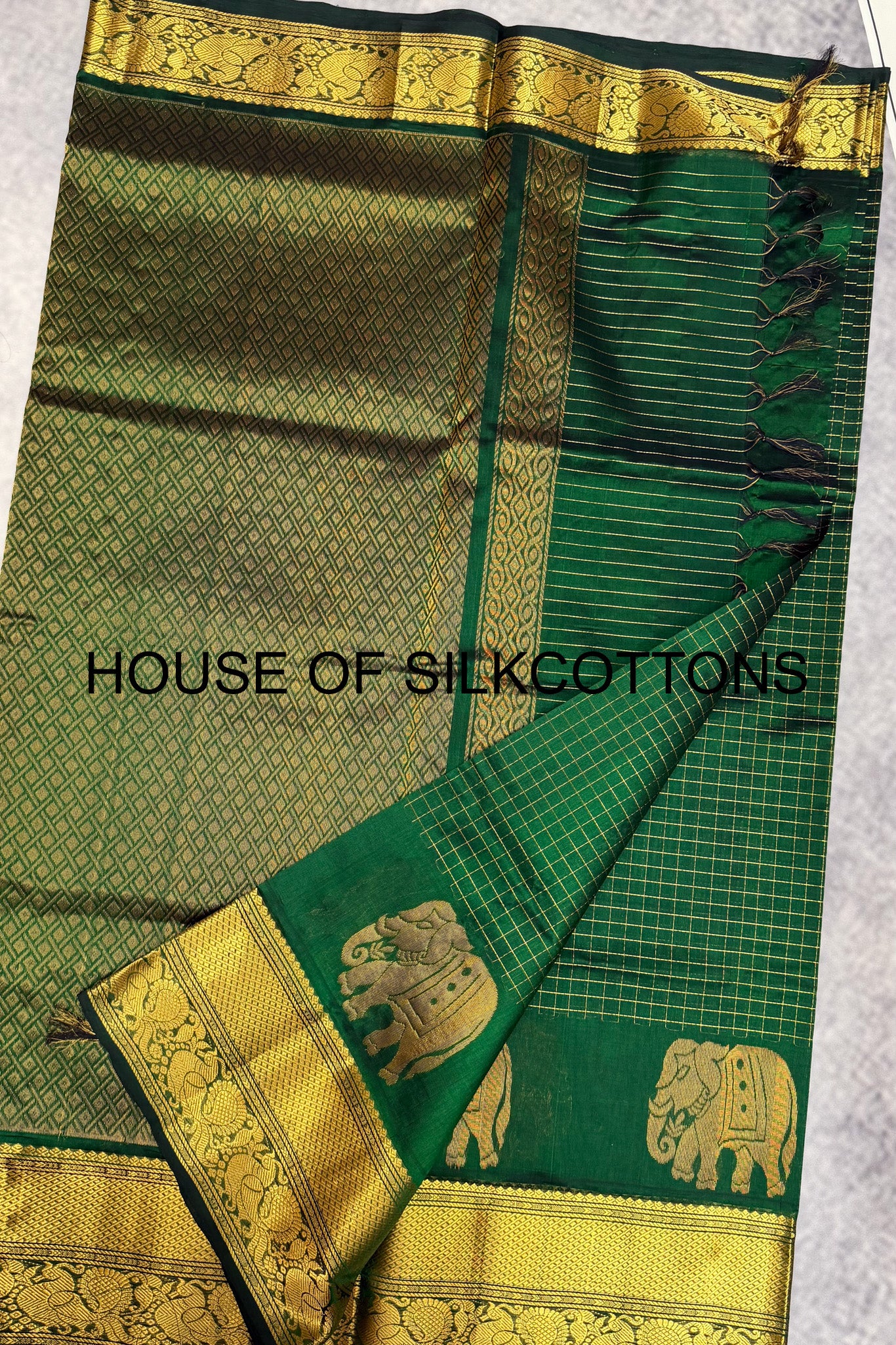 Elephant Border Zari Checks Silkcotton