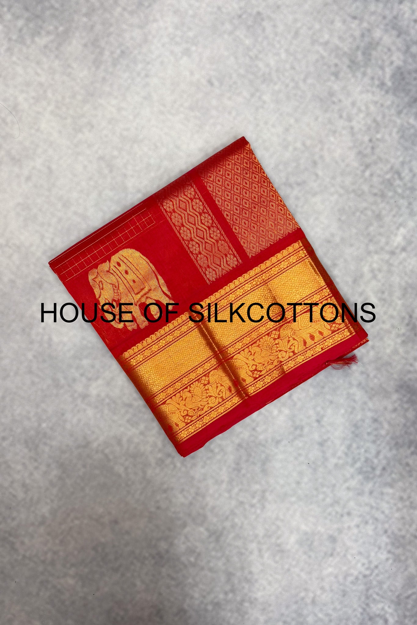 Elephant Border Zari Checks Silkcotton