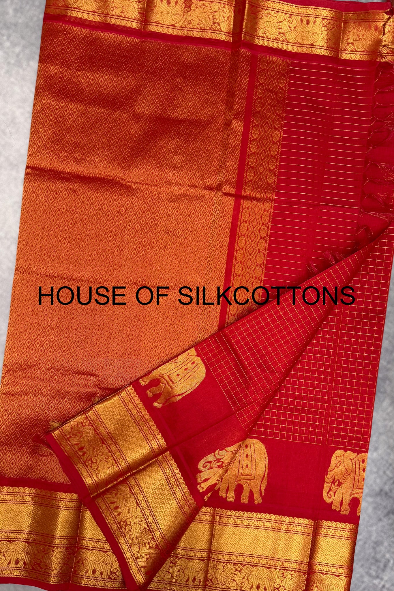 Elephant Border Zari Checks Silkcotton