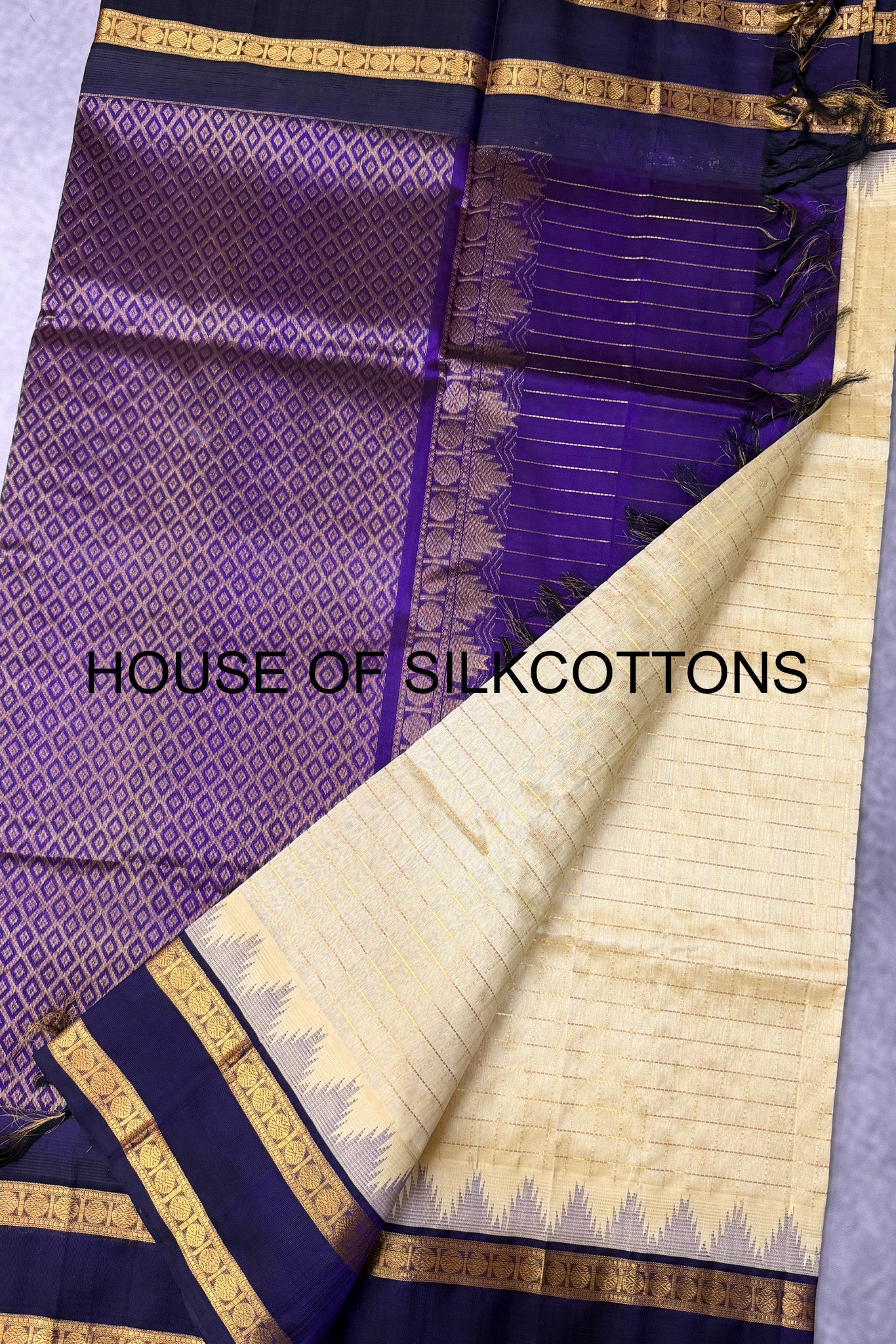 Korvai zari checks silkcotton