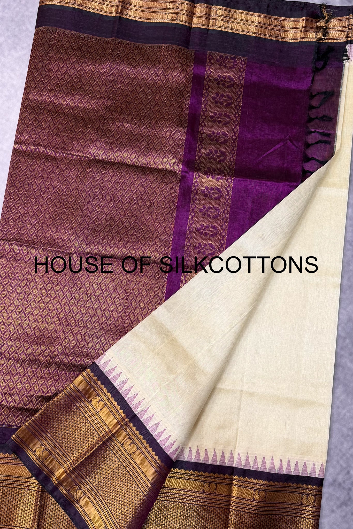 Contemporary Kanchi Temple Border Korvai Silkcotton